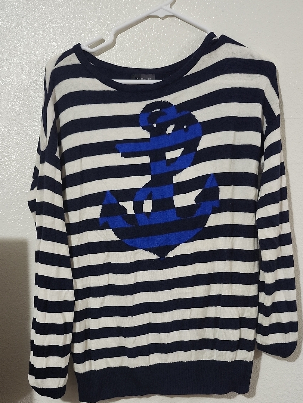 The Limited Navy & White Striped Sweater with Blue Anchor Detail